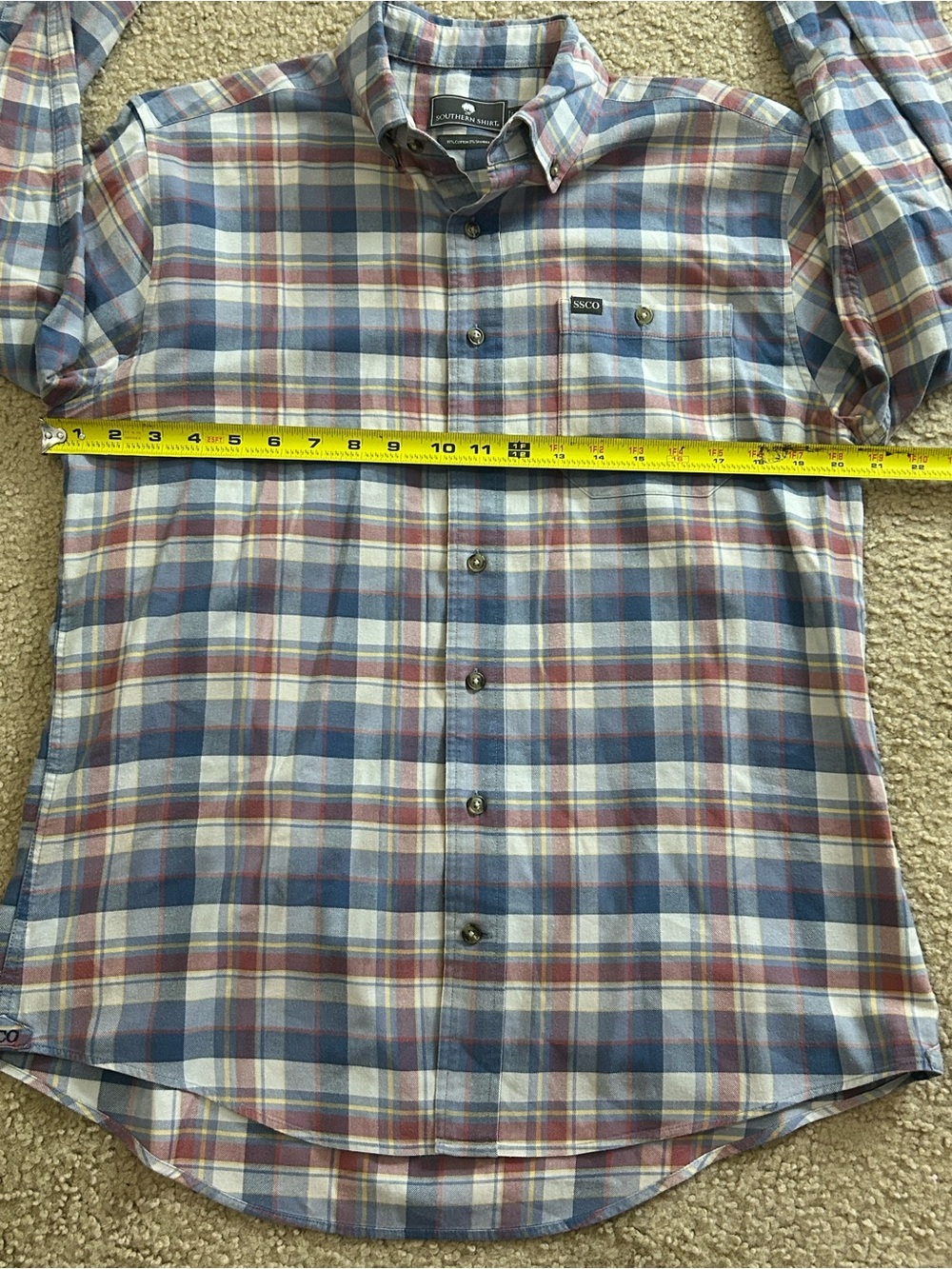 Southern Shirt Co Mens Medium Plaid Button Down Shirt SSCO Cotton Blend - Picture 5 of 7